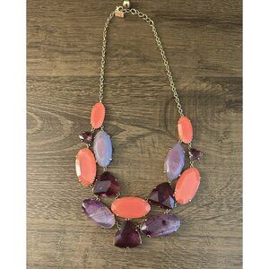 Kate Spade Moody Meadows Crystal Statement Necklace Purple Agate Pink Chunky Bib